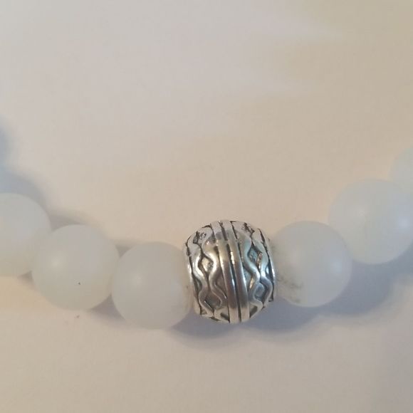 Mens 8" Transparent White Beaded Expansion Bracelet NWOT Custom W/Silverplt Bead - Picture 2 of 5